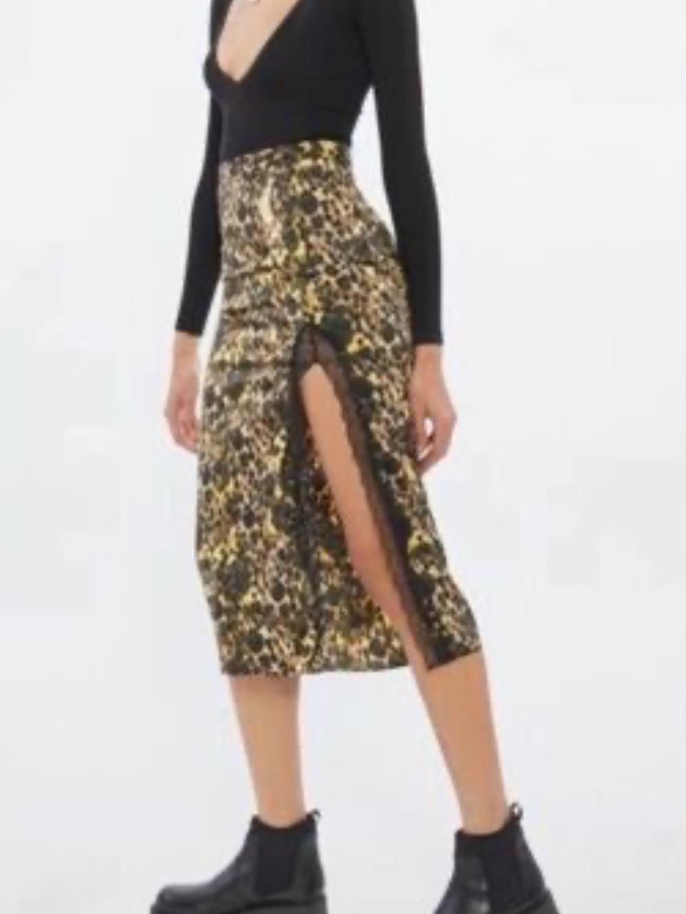 URBAN OUTFITTERS SZ MED LEOPARD PRINT SATIN MIDI SKIRT THIGH HIGH SLIT